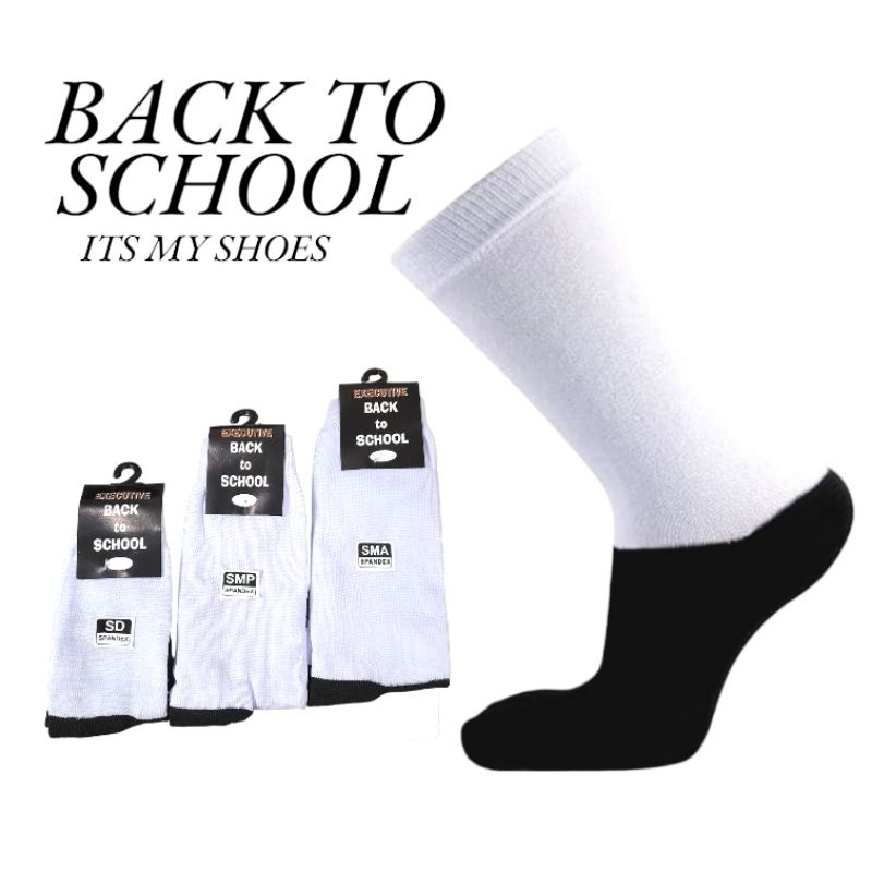 (6 pasang) Kaos Kaki Sekolah SD, SMP, SMA / Kaus Kaki Anak Laki-laki Perempuan Putih Telapak Hitam