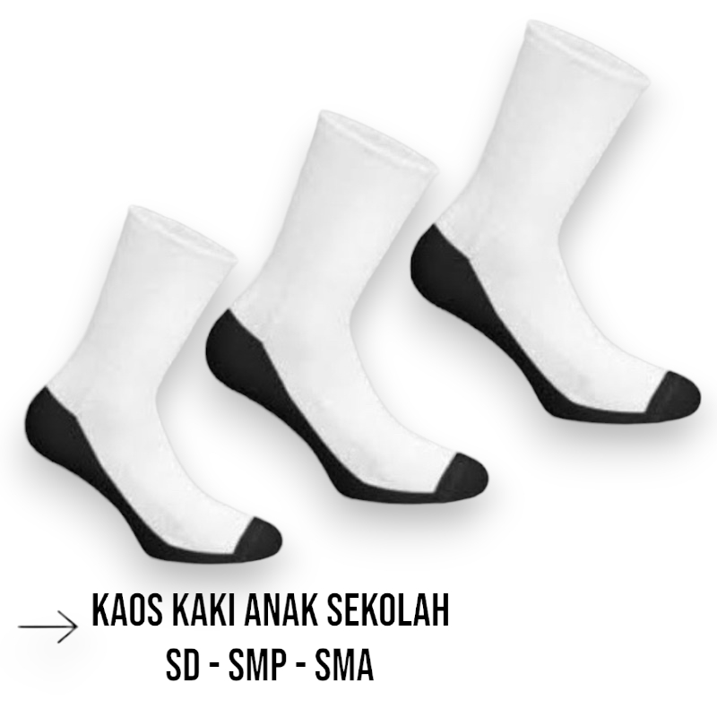 (6 pasang) Kaos Kaki Sekolah SD, SMP, SMA / Kaus Kaki Anak Laki-laki Perempuan Putih Telapak Hitam