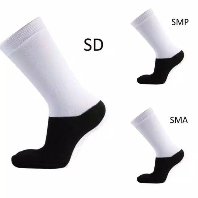 (6 pasang) Kaos Kaki Sekolah SD, SMP, SMA / Kaus Kaki Anak Laki-laki Perempuan Putih Telapak Hitam - Image 3