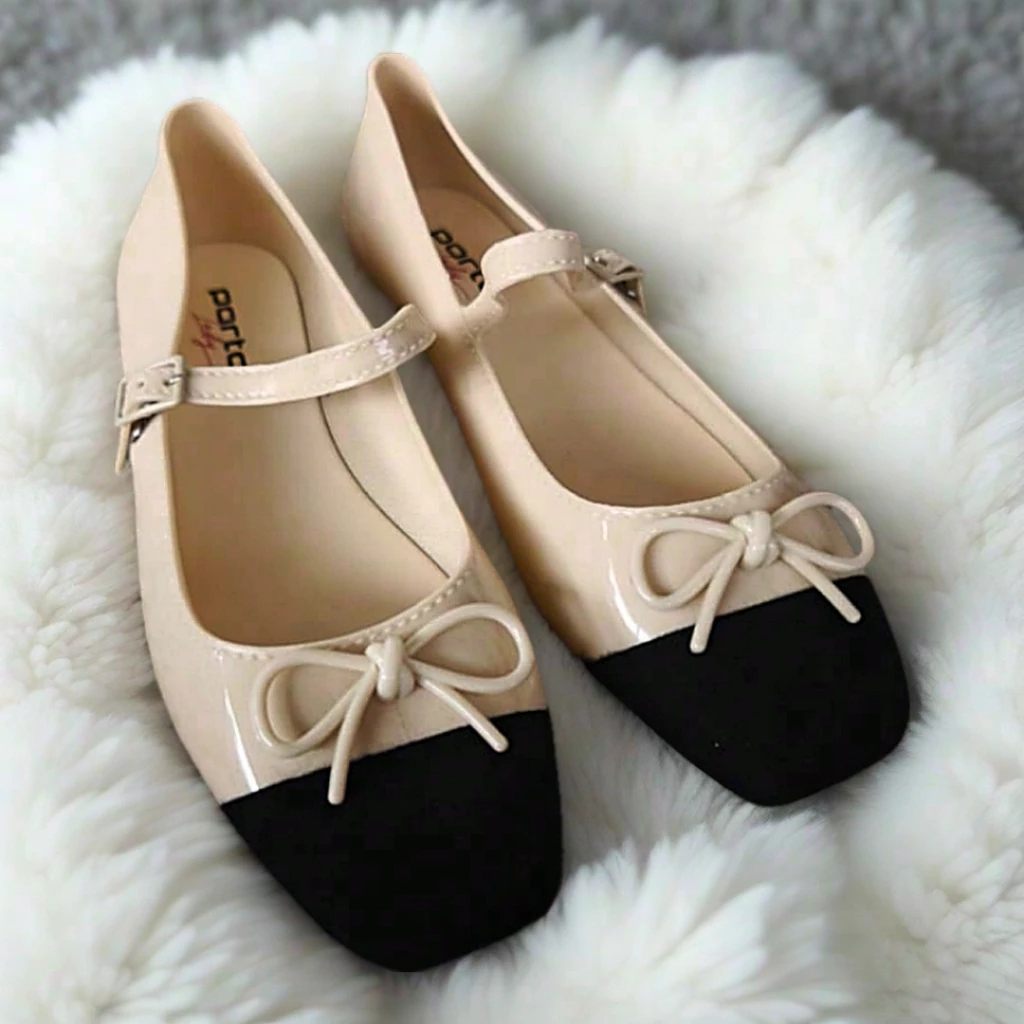 Sepatu Balet Pita Wanita Flatshoes Kerja Kuliah Casual Korea Glossy Porto MRJ-1 LSA-1 - Image 2