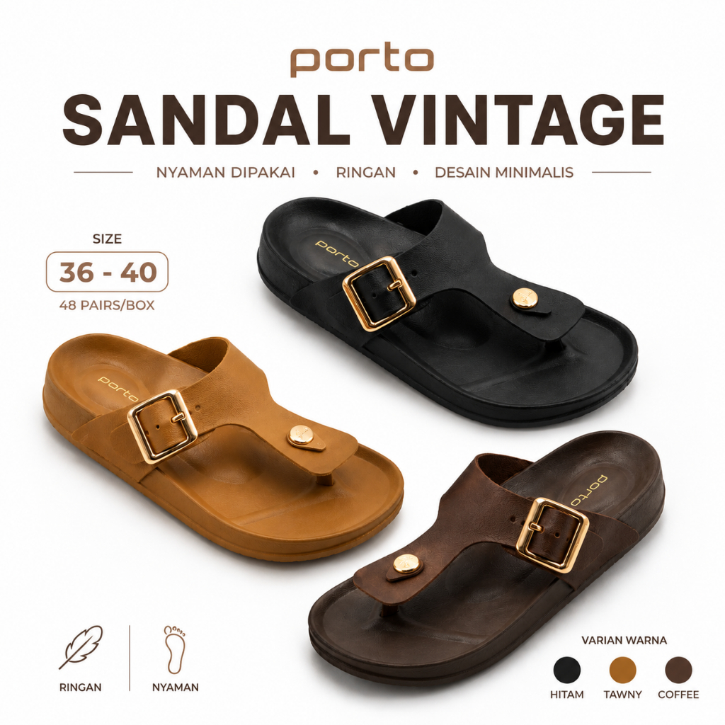 Rumahkaki – Sandal Jepit Wanita Gesper Adjustable Sendal Karet EVA Flip Flop Anti Slip Porto 1028L-7