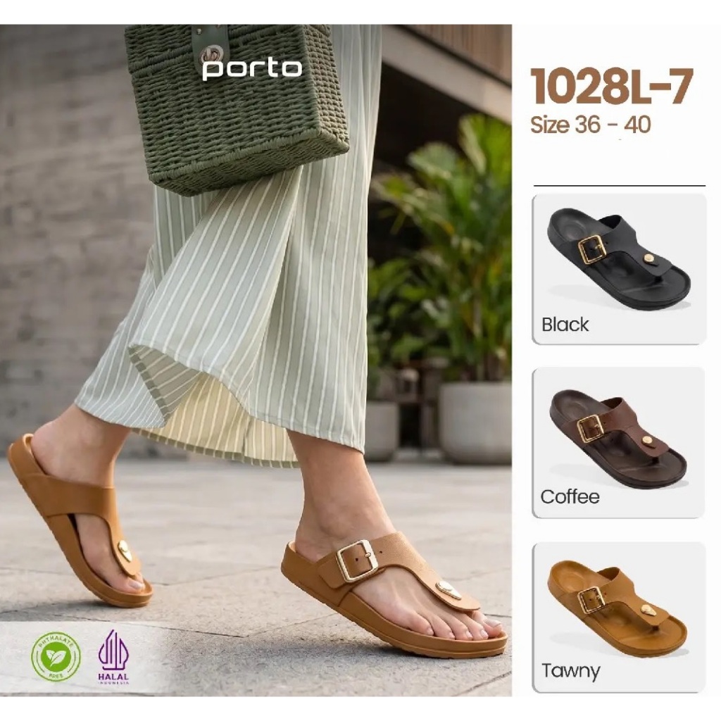 Rumahkaki –  Sandal Jepit Wanita Gesper Adjustable Sendal Karet EVA Flip Flop Anti Slip Porto 1028L-7