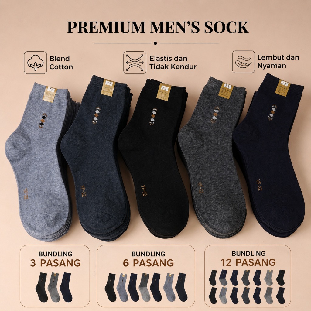 Rumahkaki – Kaos Kaki Kerja Kantor Premium Pria Kaus Kaki Formal Motif dan Polos Di Bawah Betis 3/4