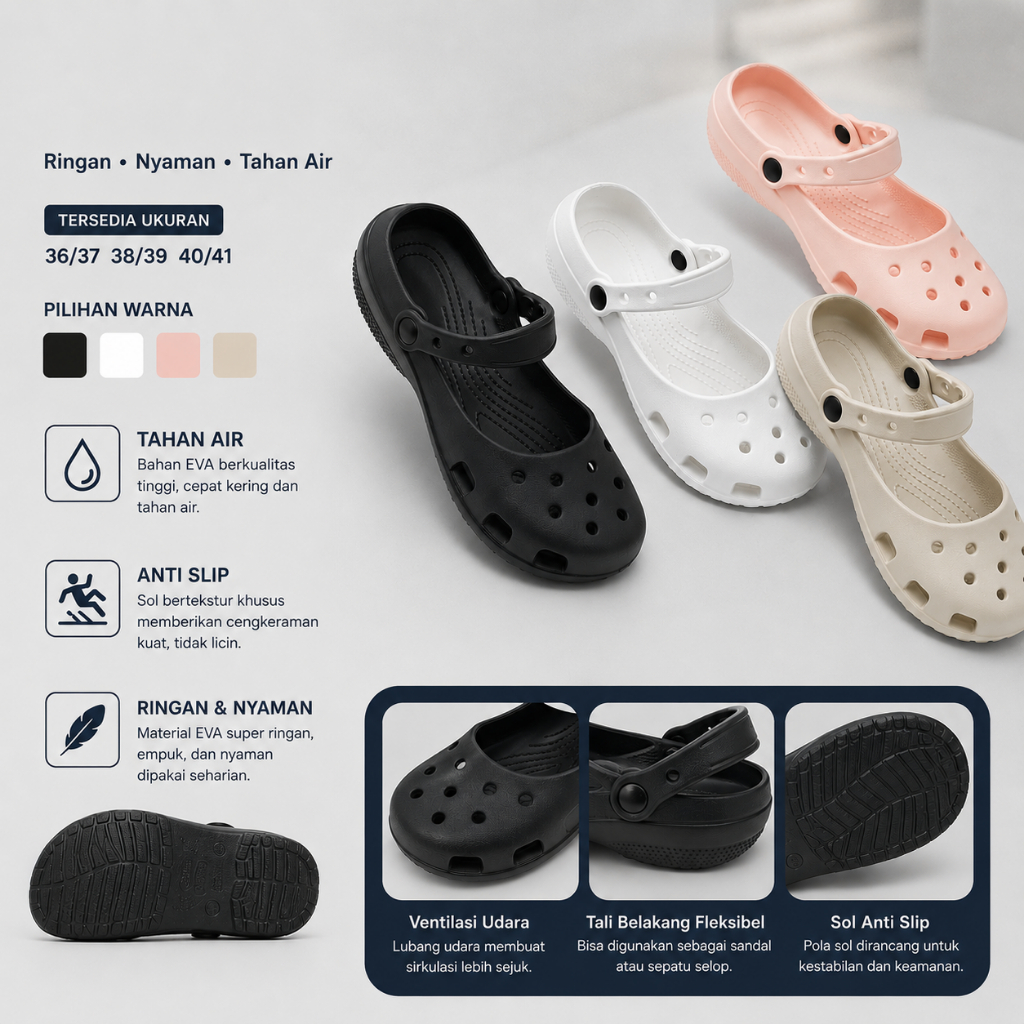 Rumahkaki – Sandal Slop Wanita Ballet Klasik Elegan Bahan EVA Ringan Anti Slip Nyaman 601L