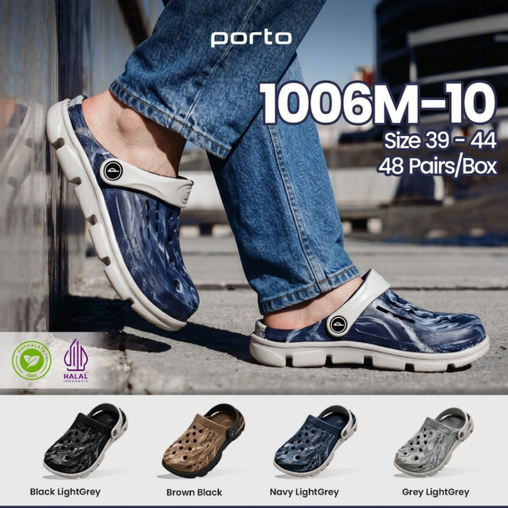 Rumahkaki – Sendal Clog Pria Porto 1006M-10 Premium Anti Slip Nyaman Casual Outdoor Size 36-44