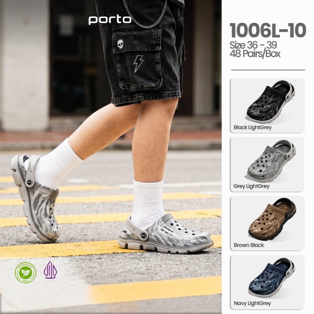 Rumahkaki – Sendal Clog Pria Porto 1006M-10 Premium Anti Slip Nyaman Casual Outdoor Size 36-44