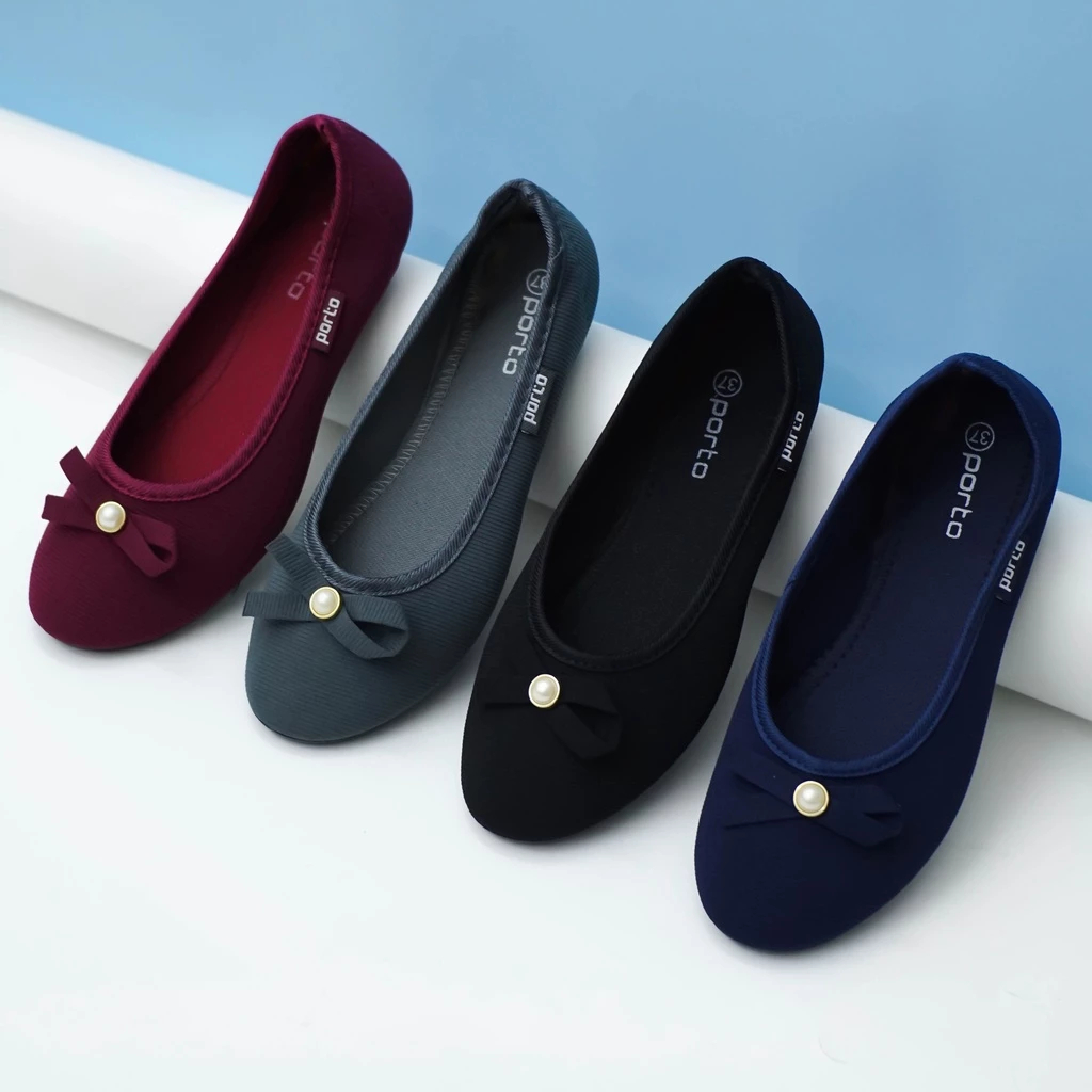 Rumahkaki – Sepatu Balet Flat Wanita Kuliah Kerja Kantor Model Casual Kain Tali Pita Porto BA202L