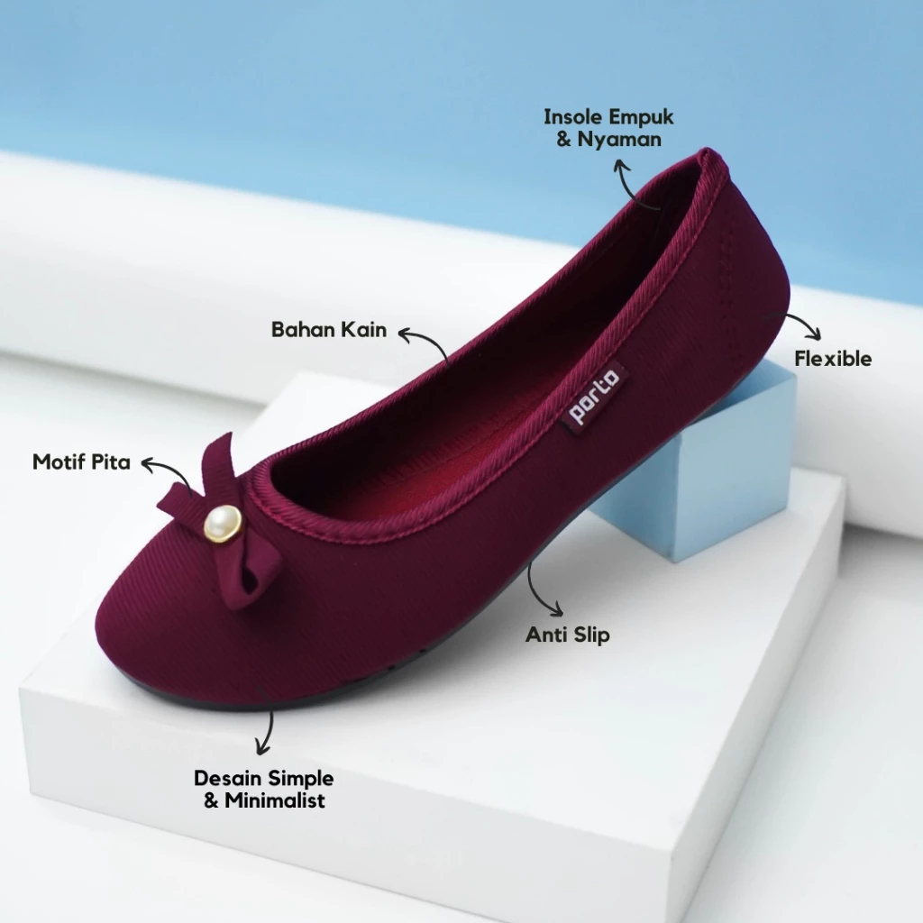 Rumahkaki – Sepatu Balet Flat Wanita Kuliah Kerja Kantor Model Casual Ringan dan Kuat Porto BA201L