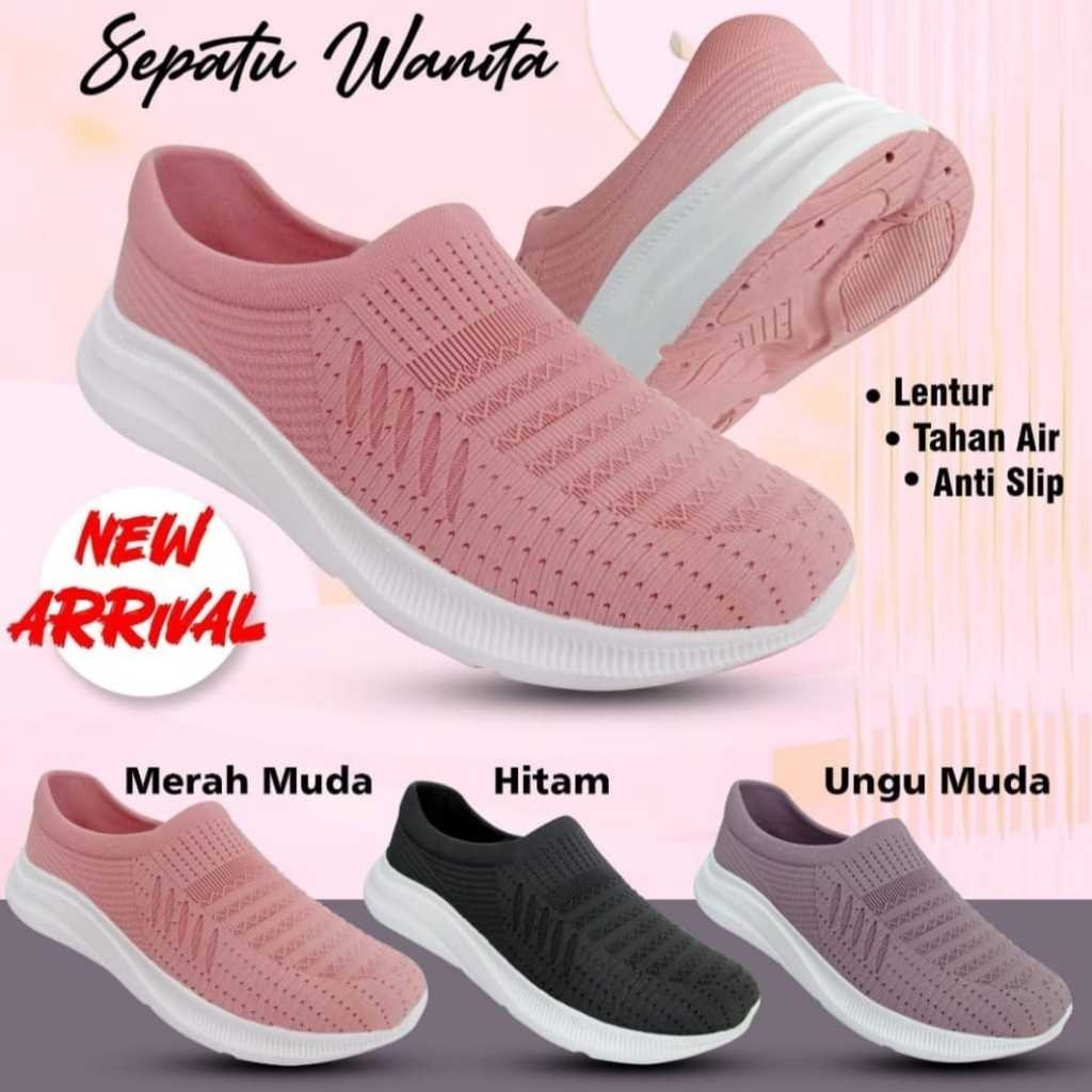 Rumahkaki Sepatu Wanita Slip On ATT SWN 526 Karet Lentur Ringan Anti Slip Tanpa Tali