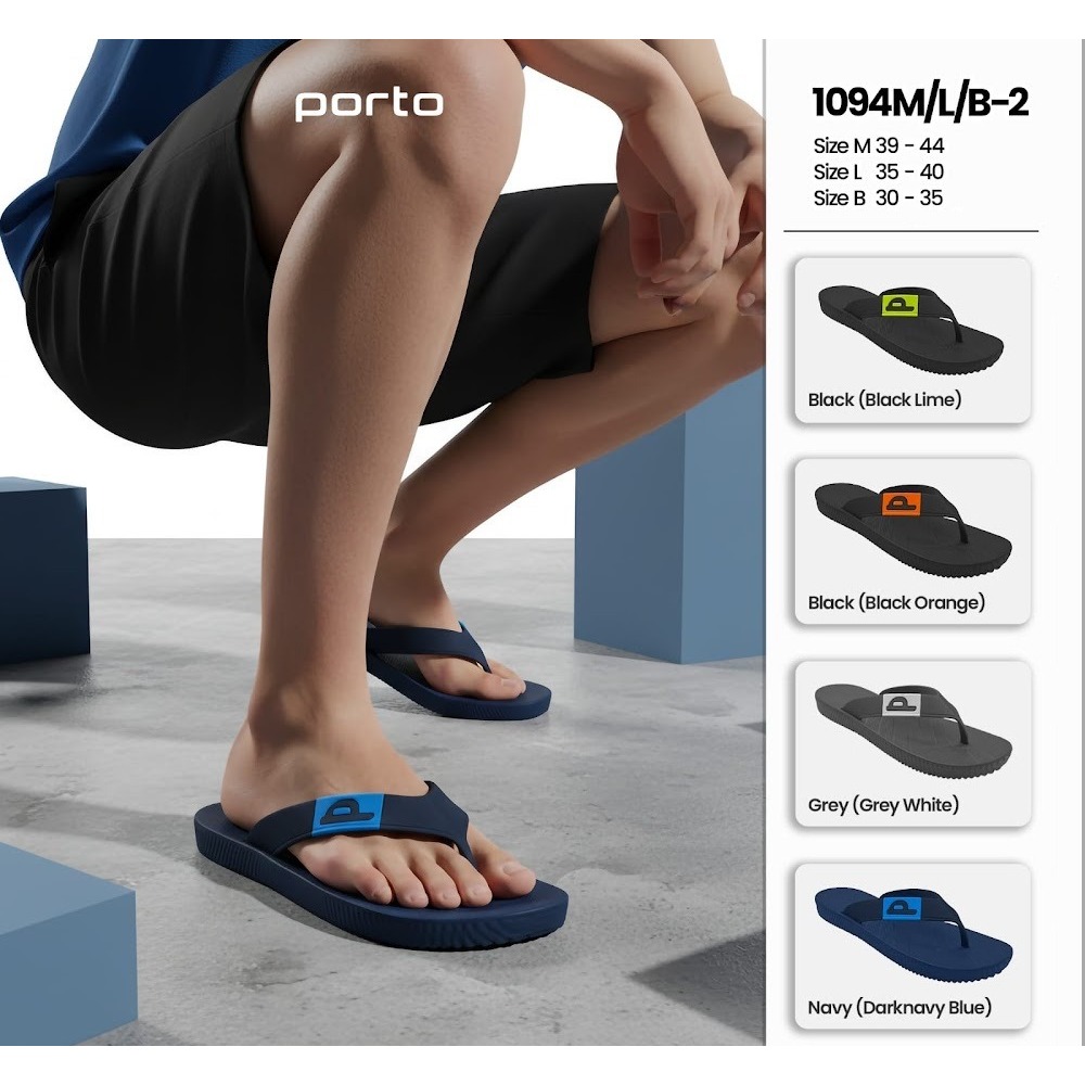 Sandal Jepit Pria Terbaru / Porto 1094M Sendal Japit Cowok Karet EVA Anti Slip Ringan Tidak Licin