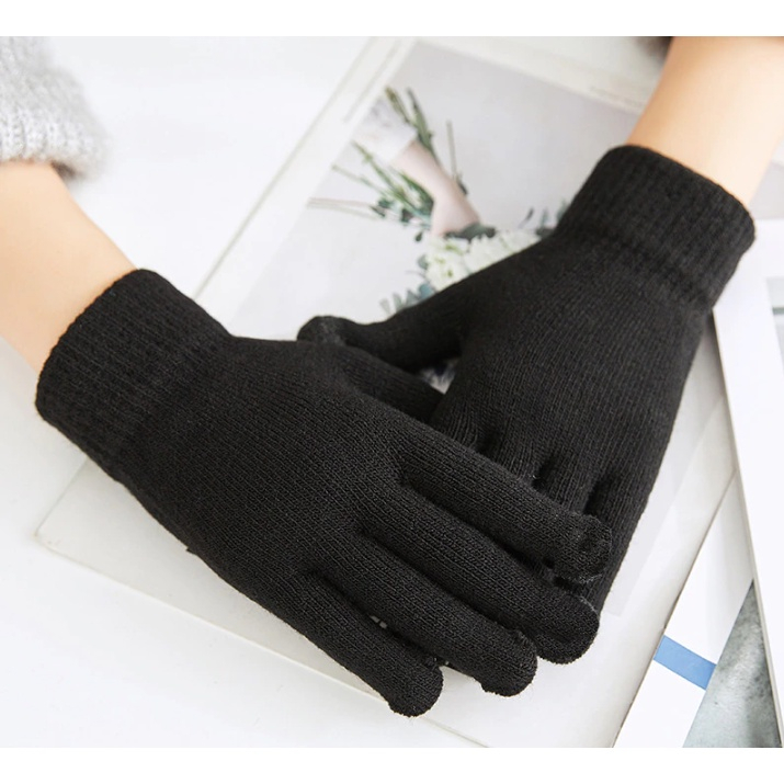Sarung Tangan Wool Pria Wanita Dewasa Bahan Rajut Hitam Polos Sarung Tangan Musim Dingin Motor